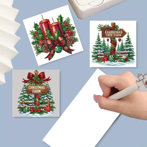 6Pcs Christmas Greeting Card DIY Diamond Art Painting Greeting Cards Blessing Folding Card Kit with White Envelopes Diamond Arts Crafts for Birthday Festival Gift-Christmas02