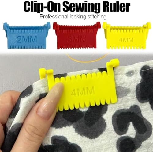 3pcs Clip-On Sewing Ruler,Sewing Clips for Fabric, Hand Edge Stitch Lock and Sewing Gauge for Even Stitches, Quilting Templates with 2mm, 3mm, 4mm Spacing