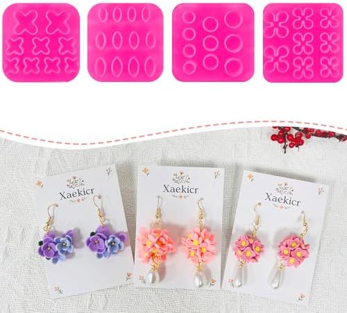 Xaekicr 4PCS Polymer Clay Molds for Flower Earrings – Silicone Clay Cutters for DIY Floral Jewelry Making, Clay Tools for Polymer Clay Earring Craft