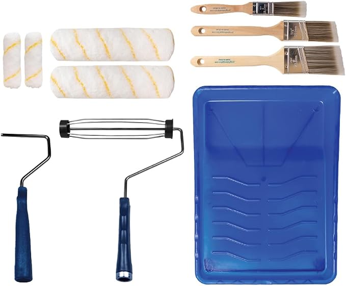 Pro Grade Paint Roller Kit, Paint Brushes, 4" & 9" Roller Covers for Walls | 10-piece set includes 2 frames & tray | Interior & exterior | Ceilings & trim | Smooth to semi-rough surfaces