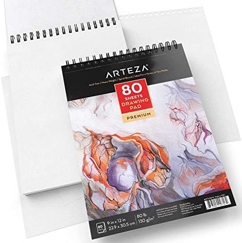 ARTEZA Artist Sketch Pad, 9x12 Inches – 2-Pack, 80 Spiral-Bound Sheets Each, Acid-Free 80 lb White Paper for Sketching, Drawing & Daily Art Practice