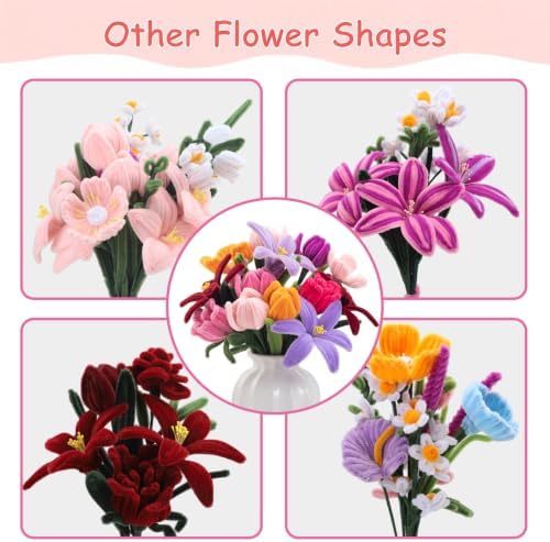 Pipe Cleaner Flower Kit 1280 PCS Pipe Cleaners Bulk 16 Color Chenille Stems