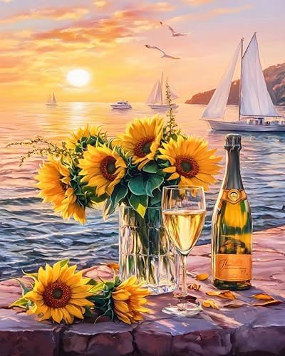Possoco Paint by Numbers Kit for Adults Beginner, Sunflower Adult Paint by Number Kits on Canvas, Landscape DIY Acrylic Watercolor Oil Paint by Number for Adults Teens for Home Decor Gift 16x20 Inch