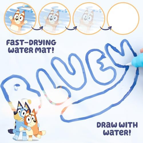 Bluey Water Drawing Mat - Mess-Free Water Art with Stamps, Stencils, and Reusable Accessories for Toddlers