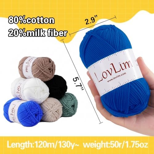Yarn Pack, 6 skeins of 50g Each, Soft Cotton Yarn for Crochet and Knitting, Craft DK Amigurumi Yarn (Six Royal Blue)