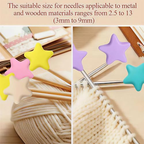 ZZXLLRO Star Knitting Needle Stoppers Silicone Point Protectors Accessories-1.38 Inch Diameter Fit Size 2.5-13 (3mm-9mm) for All Different Needle Materials