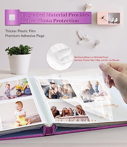 Artfeel Photo Album Self Adhesive Scrapbook Album for 3x5 4x6 5x7 8x10 Pictures,120 Pages Linen Cover with Display Window DIY Photo Book,Ideal Gifts for Family Travel Wedding Baby