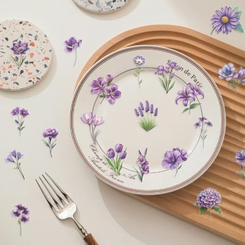 50Pcs Violet Flower PET Stickers Set