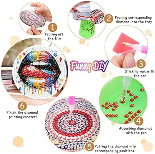 8 Pack Diamond Art Coasters,Sexy lips Diamond Painting Coasters Kits