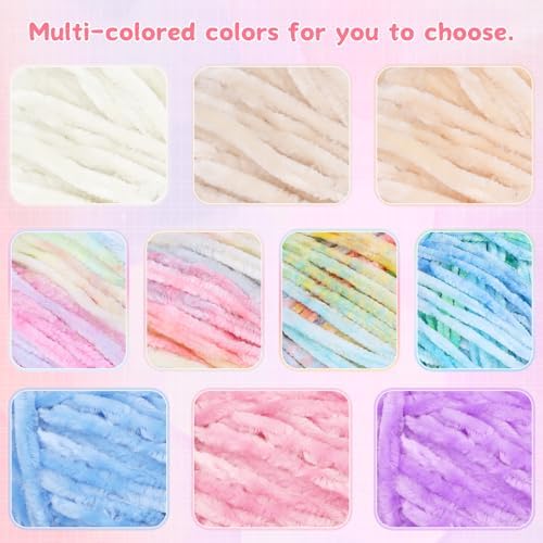 Aeelike 3 Pack Chenille Yarn,Soft Polyester,Each 100g/10.5oz 197yds,SkyBlue