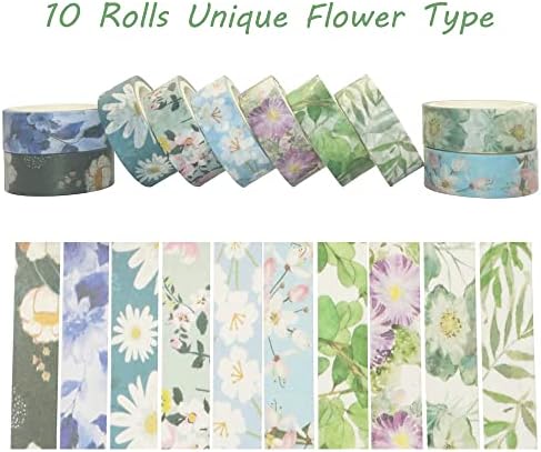 Spring Flower Washi Tape Set 10 rolls - 15 mm Floral Decorative Tape