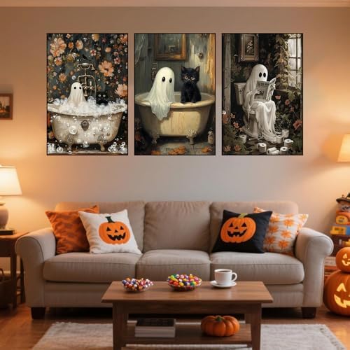 Axquilon 3 Packs Halloween Framed Paint by Numbers Kit for Adults 8x10in