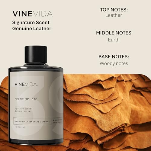VINEVIDA [16oz] Genuine Leather Fragrance Oil for Soap Making Scents for Candle Making, Perfume Oils, Soy Candles, Masculine Home Scent Diffusers, Car Freshies, Cologne for Men, Massage Oils