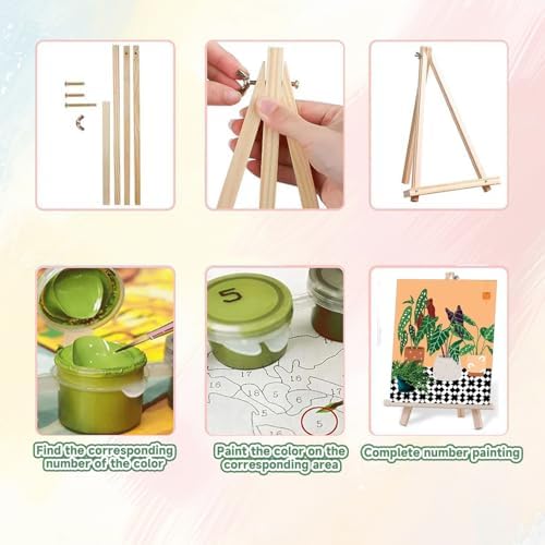 ICYANART 4 Pack Plant Paint by Numbers kit for Adults with Frame and Wooden