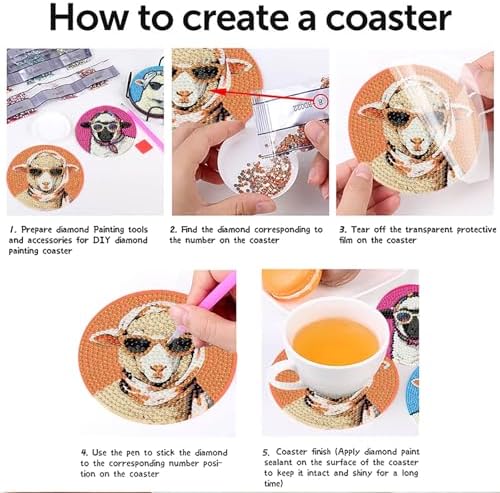 8 Pcs Sheep Diamond Art Coasters with Holder,DIY Sheep Wearing Glasses Diamond Painting Coasters Kits with Cork Pads,5D Full Round Drill Rhinestone Painting Art Crafts for Holiday Gifts 4X4 Inch.