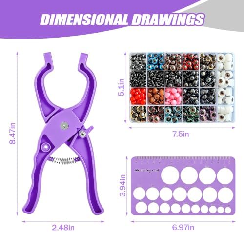 Safety Eye Tool Kit for Amigurumi & Crochet-1150PCS 3D Glitter Safety Eyes,5-30mm Stuffed Animals Safety Eyes Doll Making Supplies,Safety Eye 10-30mm Sizer Tool,Ergonomic Design for Crafting (Purple)