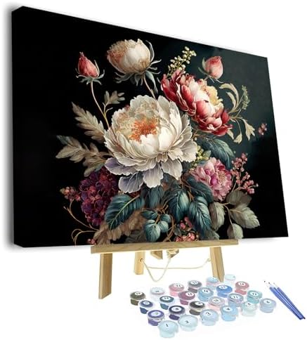 TUMOVO Paint by Numbers Floral, Vintage Bouquet of Beautiful Flowers Paint by Number for Adults, Adult Paint by Number Kits on Canvas, Paint by Numbers Art Crafts 16"x20"(Framed)