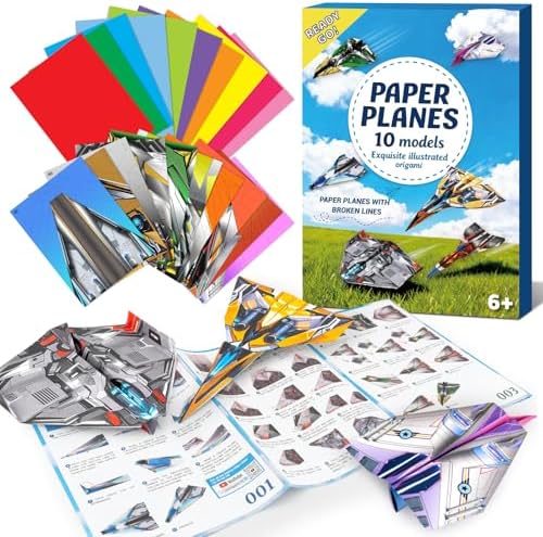 60 Sheets Airplane Origami Paper for Kids, Origami Kit with Instruction