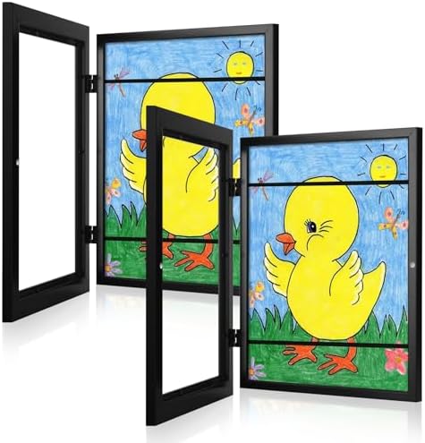 [2Pack] Kids Art Frames, 9x12 Front Opening Kids Artwork Frames Changeable, Black Artwork Display Storage Frame for Wall, Holds 50 Pcs, for 3D Picture, Crafts, Children Drawing, Hanging Art, Portfolio
