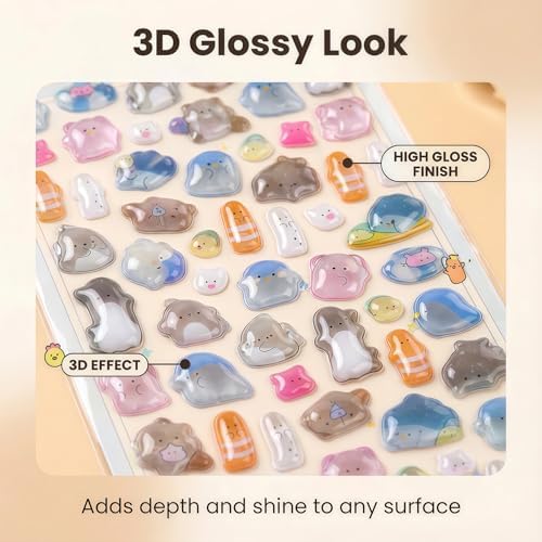 【4 Sheets】 Airy 3D Puffy Stickers, Resin Decorative Stickers, Cute Small Stickers for Kids，Girls, Adults, Reusable Tiny Stickers for Phone Case, Notebook - Perfect for Craft and GIF (Dreamy)