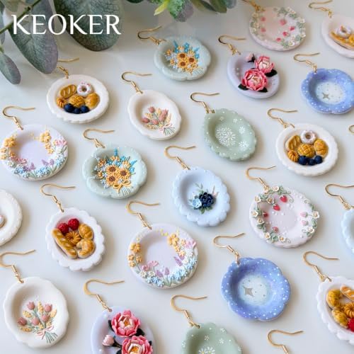 Keoker Scalloped Edge Plate Polymer Clay Cutters and Clay Earring Molds, 3D Plate Clay Molds, 6 Petal Edge Plate Shape Polymer Clay Earring Cutters