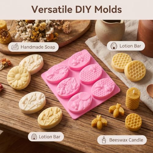 2 Packs 6-Cavity Honeybee Silicone Soap Mold for DIY Crafts | Oval Bee and Hive Queen Bumblebee Molds, For Homemade Craft Soaps, Lotion Bar, Bath Bomb, Beeswax, Chocolate and Dessert