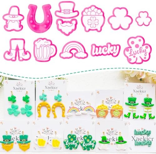 St. Patrick's Day Polymer Clay Cutters Set - 12pcs Lucky Shamrock Leprechaun Shapes for DIY Earring Jewelry Making, Soft Clay Crafts & Holiday Supplies