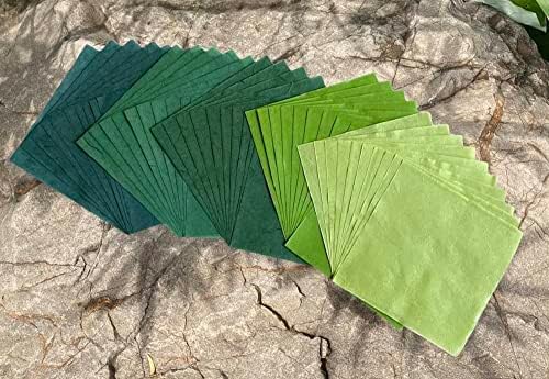Natural Fiber Mulberry Paper Sheets 6 x 6 Inches, 50 PCS Handmade Craft Paper for Origami, Scrapbooking, Card Making, DIY Decoration, Mixed Media Art (Green Tone, 6x6 Inch)