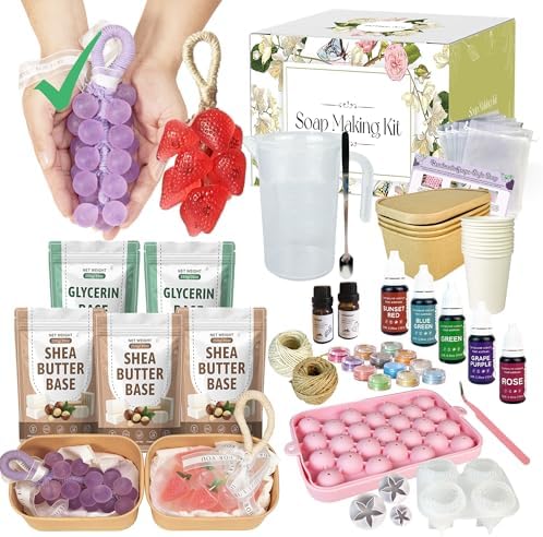 PIUH Grape & Strawberry Soap Making Kit with Finished Grape Soaps | DIY Fruit Soap Making Kit with Complete Supplies, Soap Kits for Creative Soap Gifts (Includes Finished Grape Soap)