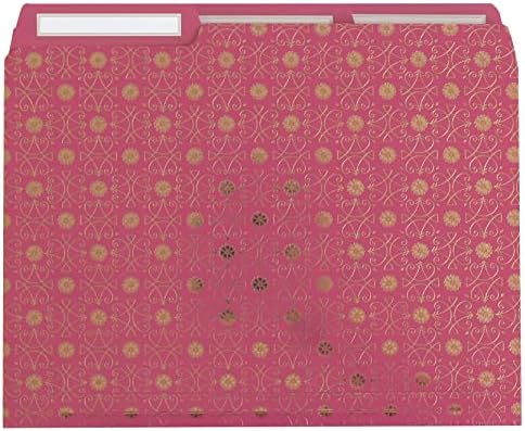 Anna Griffin Pink File Folders - 12 Letter Size Foil Stamped Folders with 3 Tab Dividers, Fashionably Designed for Optimal Organization in Any Setting