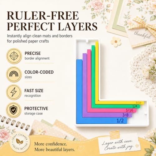 Paper Crafting Alignment Guide Set with Case,Margin Precision Layering Matting Spacers,Precision Layering & Matting Spacers,Color Coded Size Tabs for Card Making and Scrapbooking (5Pcs)