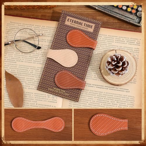 3PCS Vintage Magnetic Leather Bookmark, Leather Magnetic Bookmarks for Women, Magnetic PU Bookmarks Clip Book Accessories, Weave Pattern