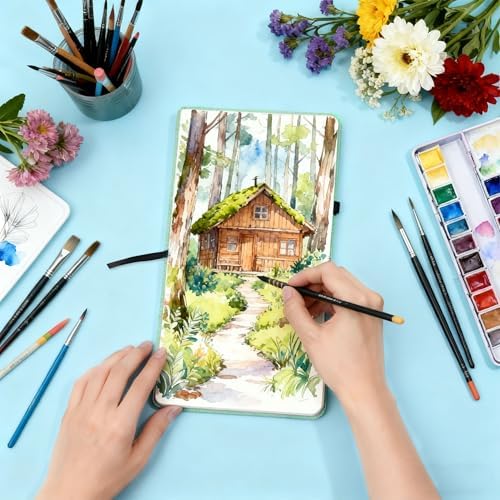 Mlife Square Watercolor Sketchbook,100% Cotton,300gsm/140lb,Acid-Free,Watercolor Journal for Artists Adults Students,4.7 * 4.7 Inches(Blue)
