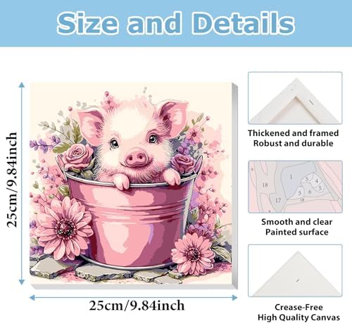 Pig Paint by Numbers Kit for Adults Beginner, Pig Paint by Numbers 10x10 in | Framed Paint by Numbers with Easel, Acrylic Painting by Numbers, DIY Arts and Crafts for Gifts or Home Decor