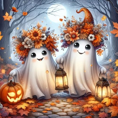 TYPUSOK Halloween Diamond Art Kits for Adults,Round Full Drill 5D Diamond Painting Kits for Beginners,Ghost DIY Diamond Dots Pictures Gem Art Kit,Home Wall Decor 13.78x13.78in