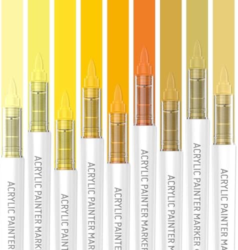 Warm Yellows 9 Colors Acrylic Paint Markers Set for Art Painting, DIY Crafts, Wood, Glass, Canvas & More