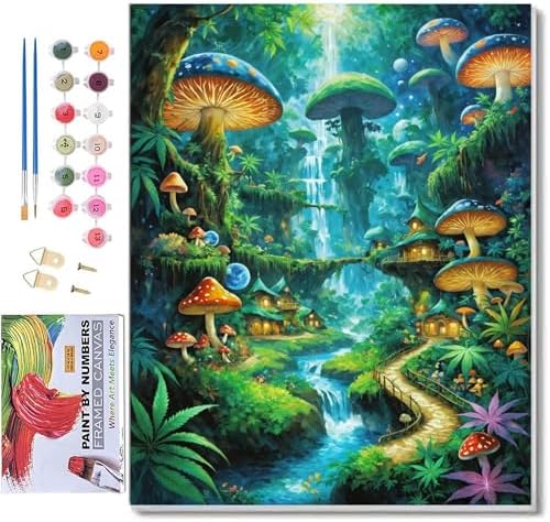 ldazao Mushroom Framed Paint by Numbers Kit for Adults Beginner Mushrooms Forest Adult Paint by Number Artist Kits On Canvas DIY Oil Painting Kits for Gift Wall Decor 9.5x12 Inch