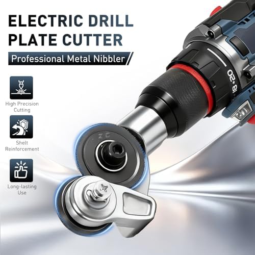 Metal Nibbler Drill Attachment, Heavy-Duty Sheet Metal Cutter for Electric Drill, Double-Cut Nibbler Tool for Fast Clean Cutting of Iron, Steel, Aluminum, Copper and Plastic Panels