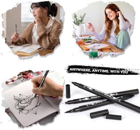 Black Duo Tip Marker Pens, 12 Fine & Brush Tip Pen For Adult Coloring Books