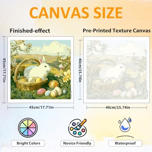 CRZMODE Easter Paint by Numbers Kit for Adults, Rabbit Paint by Numbers for Adults, Acrylic Painting Crafts for Home Decor Gift (16x16inch)