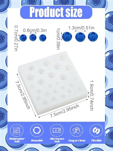 2Pcs Blueberry Silicone Mold – 25-Cavity Blueberries Silicone Fruit Mold for Chocolate, Fondant, Candle, Resin & Cake Decor, 3D Berry Baking Gum Sugar Cupcake Topper (Mixed Blueberry)
