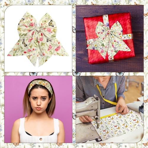 HunnmingRe 20 Pcs 10''x10'' Yellow Wildflower Quilting Fabric Square Romantic Wildflower Butterfly Quilted Fabric Bundle Spring Floral Precut Printed Patchwork Supplies for Summer DIY Sewing Craft