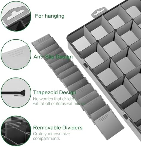 Gbivbe Large 24 Grids Plastic Organizer Box Adjustable Dividers,Clear Storage Box for Jewelry, Art DIY Crafts, Washi Tapes, Beads and Small Parts(Black,3Pack)
