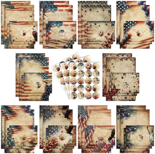 TaoBary 160 Pcs Retro Patriotic Stationery Paper and Envelopes Set
