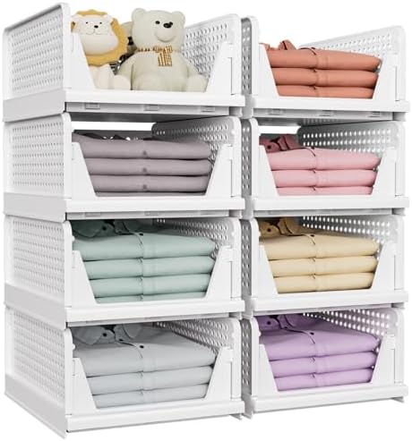 8 Pack Closet Organizers and Storage, Stackable & Foldable Closet Bins