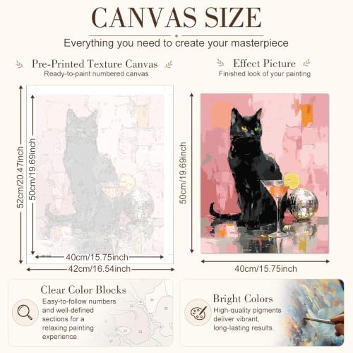 TELMOXA Cat Paint by Numbers Kit for Adults, 16x16 in