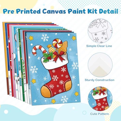Louise Maelys Christmas Pre Drawn Canvas to Paint for Kids