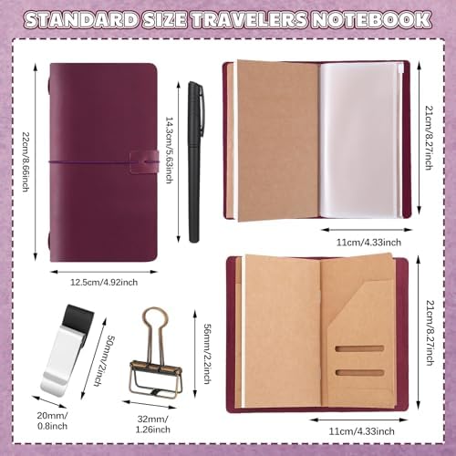 Thenshop Leather Travel Notebook 3 Inserts,Purple,Stand Size