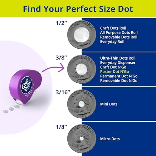 Glue Dots Poster Dot N' Go Dispensers, Set of 6 Complete Dispensers, Each with 200 (.375 Inch) Poster Adhesive Dots, 1200 Dots/Pack (24233-AMZ)