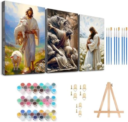Axquilon 3 Packs Jesus Framed Paint by Numbers Kit for Adults 8x10in